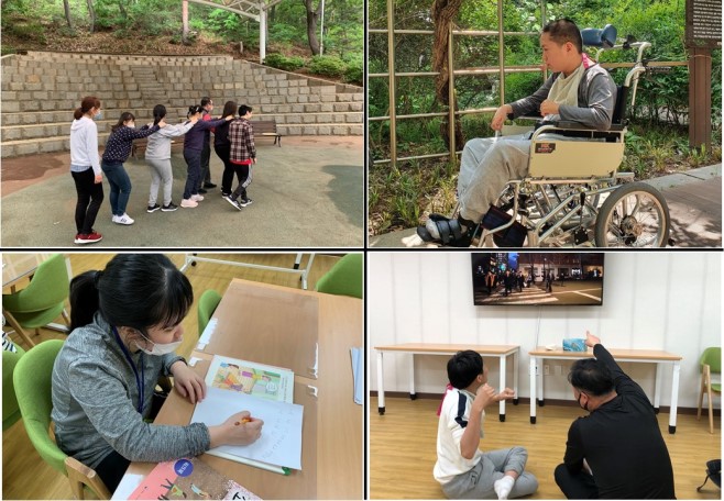 저희 센터에서는 코로나19로 인해 길어지는 휴관기간 중 긴급돌봄을 희망하는 이용인을 대상으로 긴급돌봄을 운영하고 있습니다. 개인별 마스크착용(착용이 어려운 경우 거리두기 실시) 및 거리두기를 통해 소그룹 프로그램을 진행하고, 가까운 너부대 공원으로 산책을 나가기도 하였습니다. 긴급돌봄 이용을 원하시는 경우 언제든지 센터로 연락해주시면 됩니다.